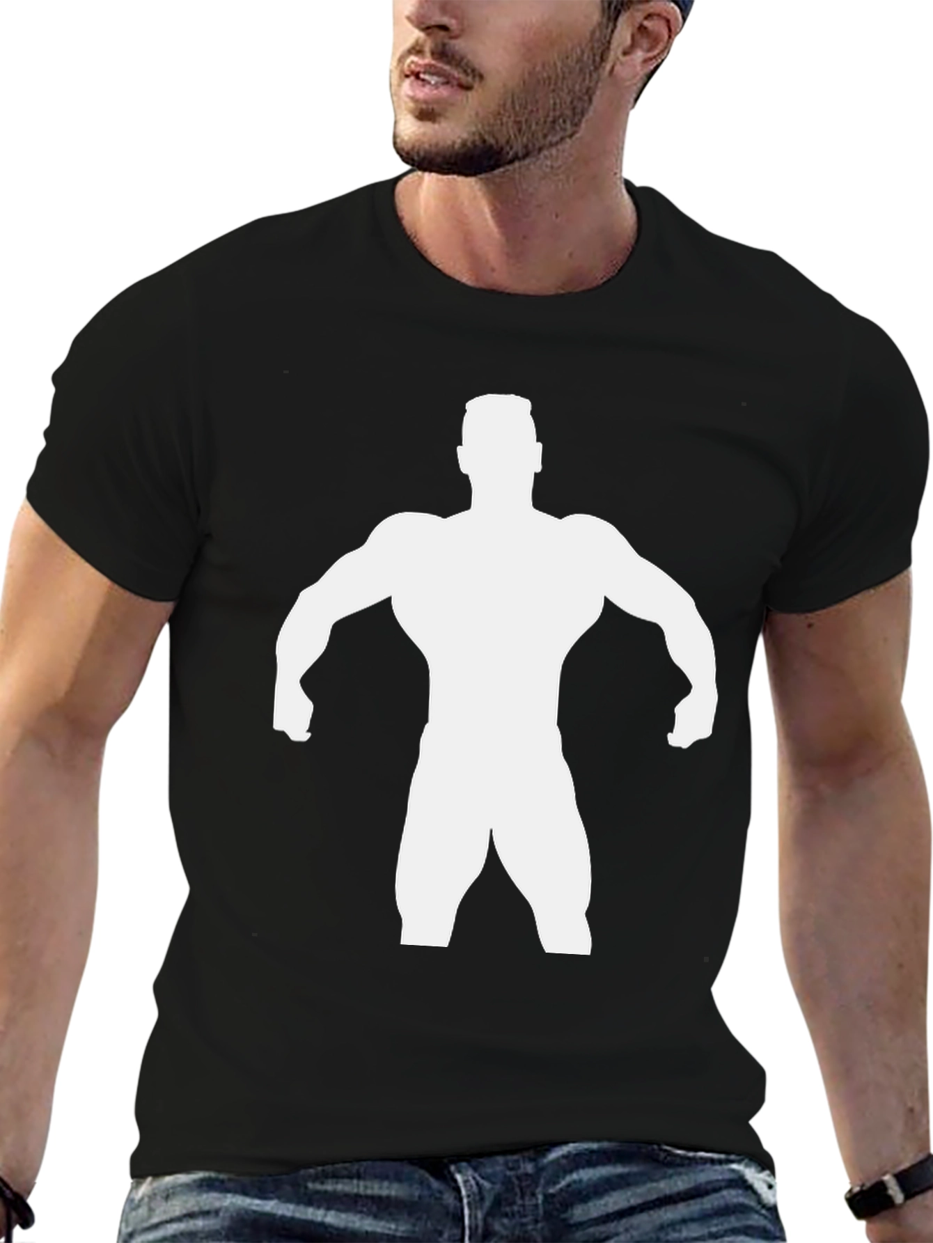 Bodybuilder Silhouette Graphic Tee - Black